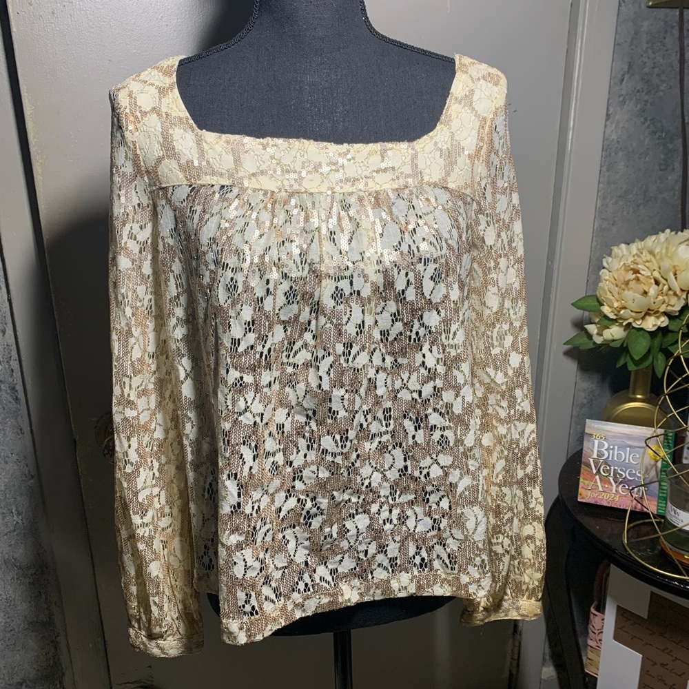 Jessica Simpson Cream Lace Long Sleeve Blouse